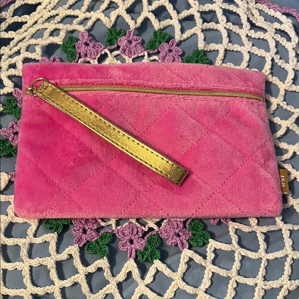 Ipsy Pink Quilted Wristlet with Gold Accents